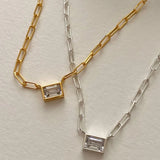 Rectangle Square Zircon Necklace, S925 Silver CZ Pendant