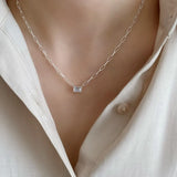 Rectangle Square Zircon Necklace, S925 Silver CZ Pendant