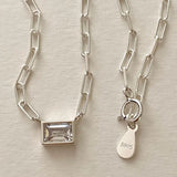 Rectangle Square Zircon Necklace, S925 Silver CZ Pendant