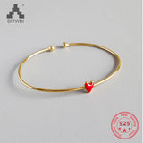 Sterling Silver Red Epoxy Heart Gold-Plated Bracelet