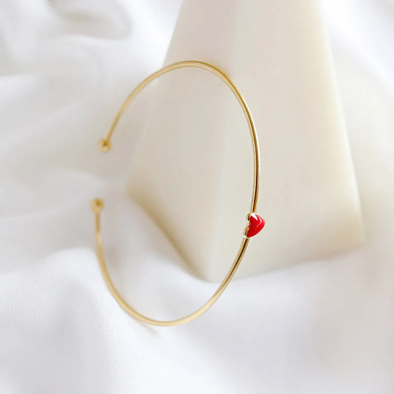 Sterling Silver Red Epoxy Heart Gold-Plated Bracelet