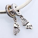 S925 Sterling Silver Bee Charms Backpack Beads for Bracelet DIY
