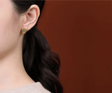 S925 Sterling Silver Gold-Plated Hetian Jade Sapphire Earrings