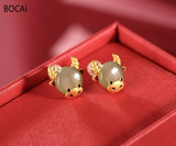S925 Sterling Silver Gold-Plated Hetian Jade Sapphire Earrings