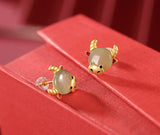 S925 Sterling Silver Gold-Plated Hetian Jade Sapphire Earrings