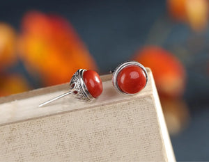 S925 Sterling Silver Southern Red Agate Earrings