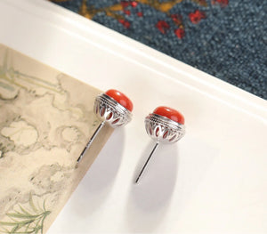 S925 Sterling Silver Southern Red Agate Earrings