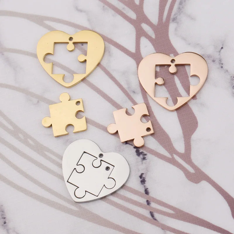 Stainless Steel Heart Puzzle Charm 10pair