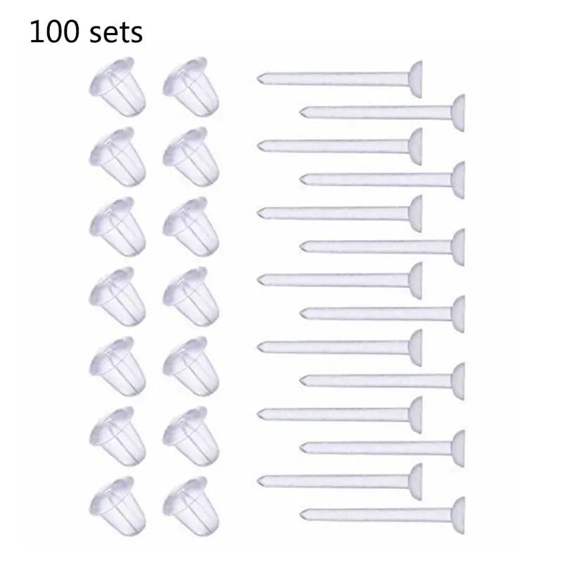 Plastic Clear Ear Needle & Earring Backs Set