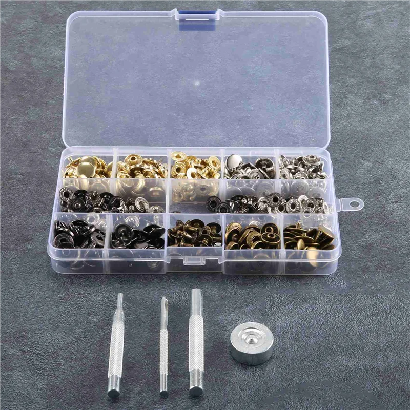 Leather Snap Fasteners Kit, Metal Button Snaps Press Studs, 4 Leather Snaps