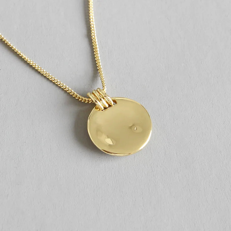 Irregular Geometric Love Round Coin Necklace Sterling Silver Chain Jewelry