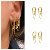 925 Silver Tassel Earring Star Hoop Earrings For Women