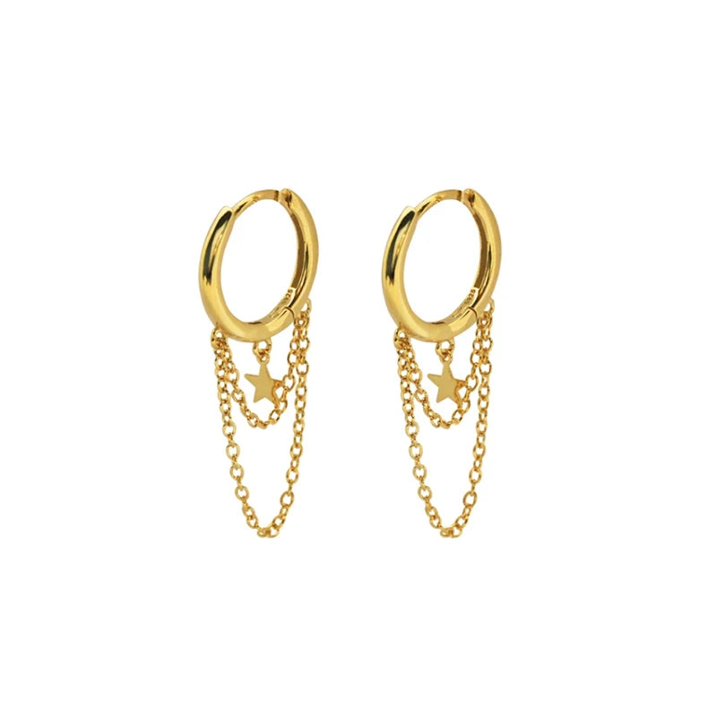 925 Silver Tassel Earring Star Hoop Earrings For Women