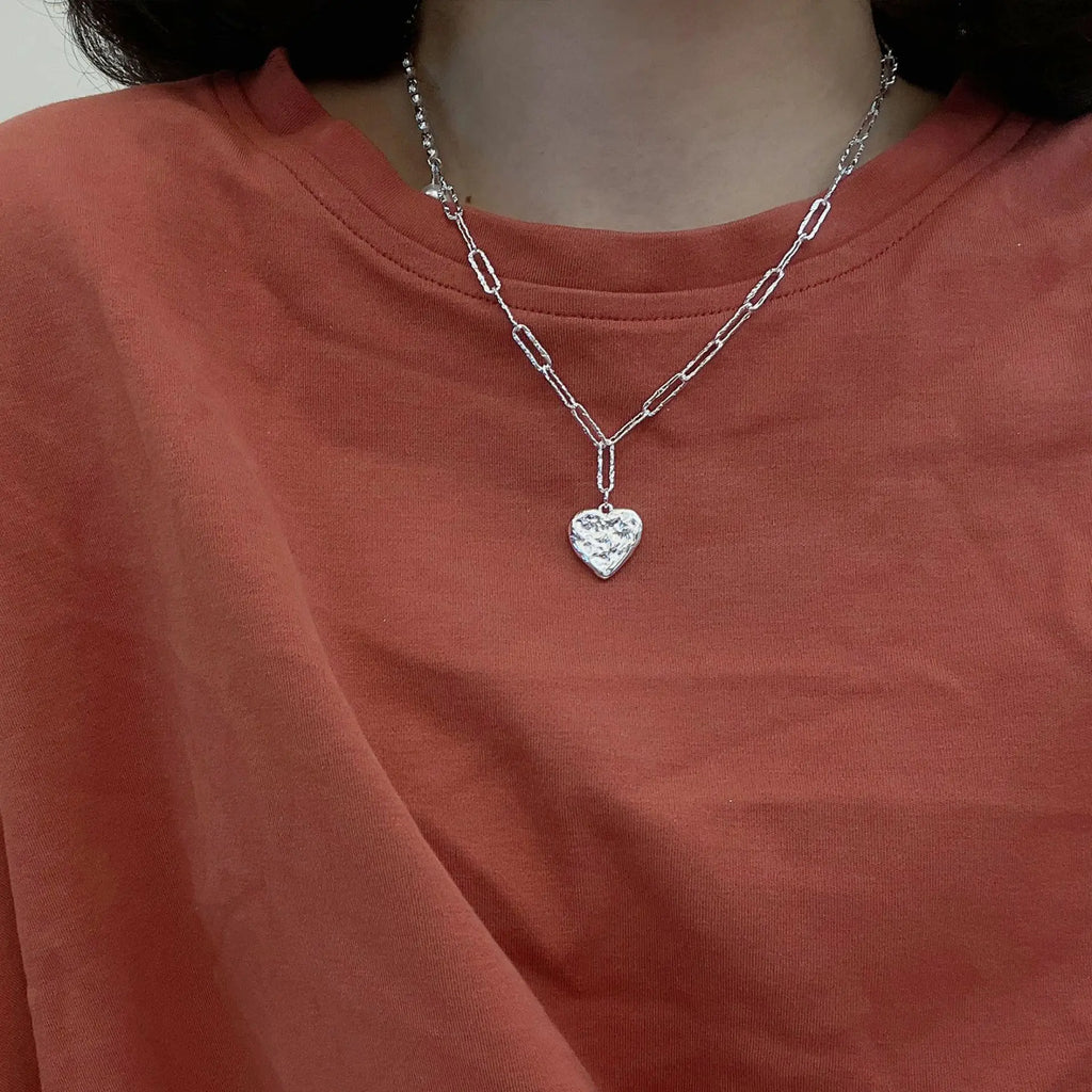925 Sterling Silver Heart Choker Necklace Sparkling Vintage Jewelry Gift