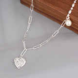 925 Sterling Silver Heart Choker Necklace Sparkling Vintage Jewelry Gift