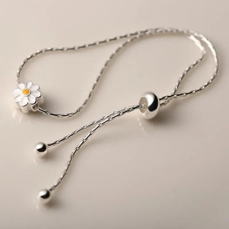 925 Silver Flower Round Letters Bracelet Vintage Hasp Birthday Gift