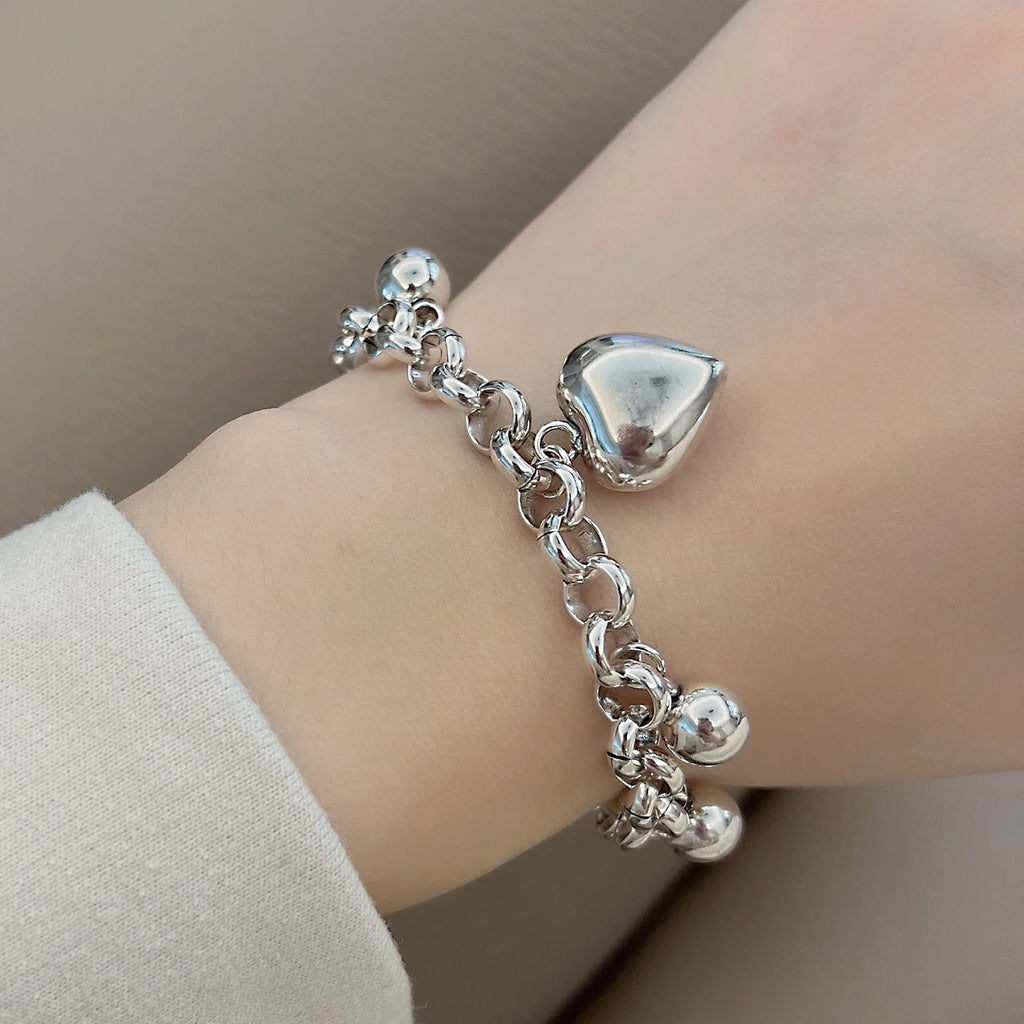 Vintage Heart Ball Smile Bracelet 925 Sterling Silver