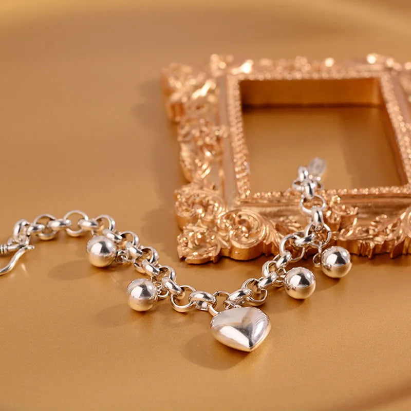 Vintage Heart Ball Smile Bracelet 925 Sterling Silver