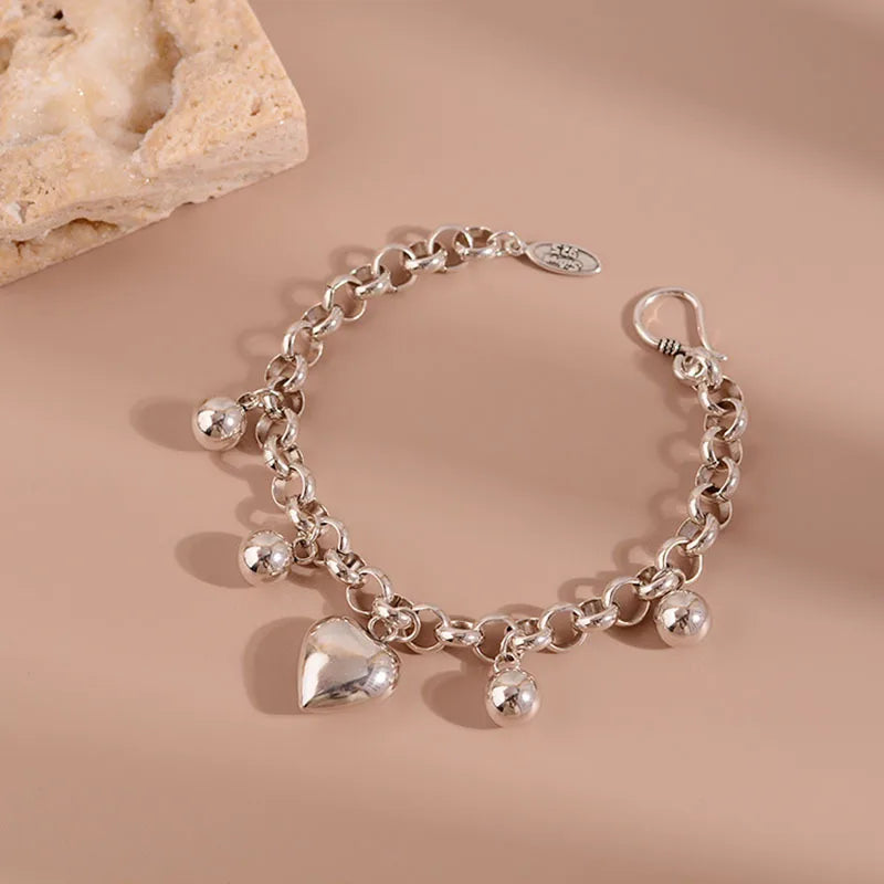 Vintage Heart Ball Smile Bracelet 925 Sterling Silver