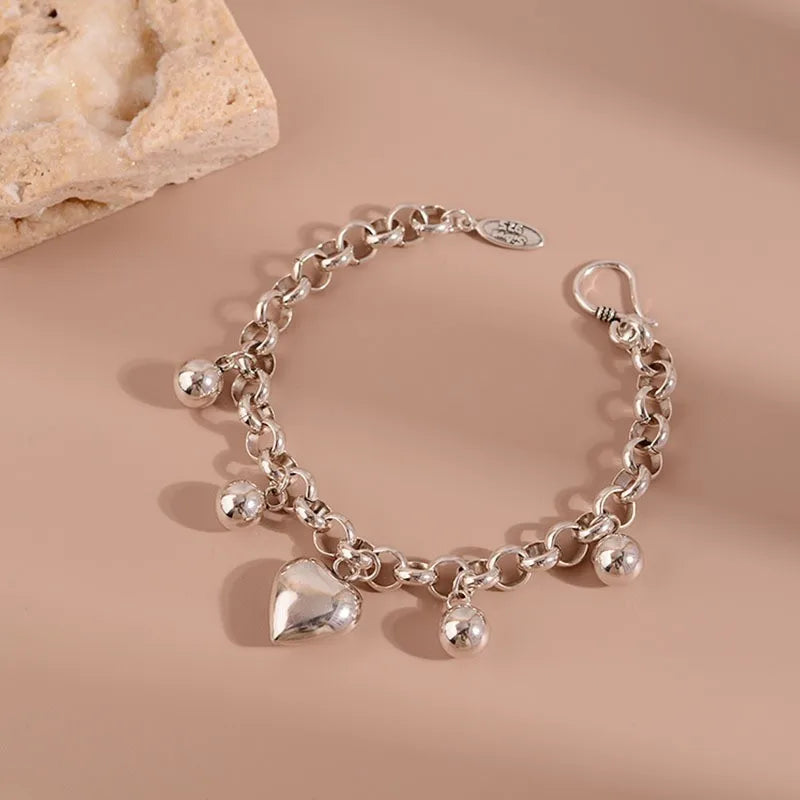 Vintage Heart Ball Smile Bracelet 925 Sterling Silver