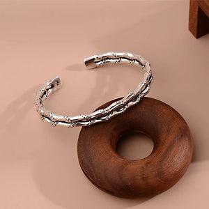 925 Sterling Silver Hiphop Bamboo Bracelet Vintage Hasp Bracelet