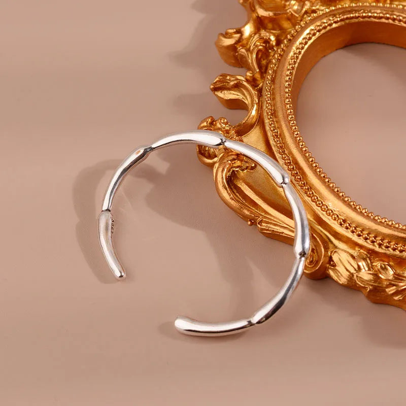 925 Silver Hiphop Bamboo Bracelet Women Retro Vintage Hasp Bracelet