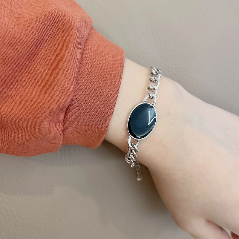 925 Silver Hiphop Stone Bracelet Vintage Hasp Gift S-B451