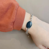 925 Silver Hiphop Stone Bracelet Vintage Hasp Gift S-B451