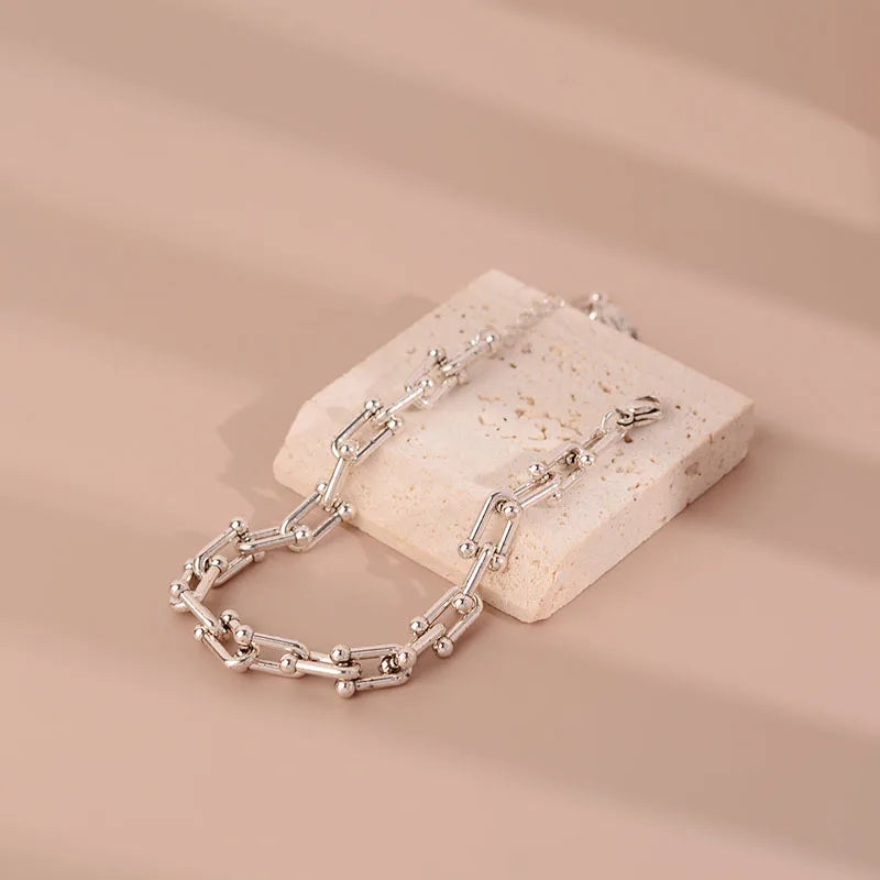 925 Sterling Silver Hiphop Chain Bracelet Vintage Hasp Bracelet