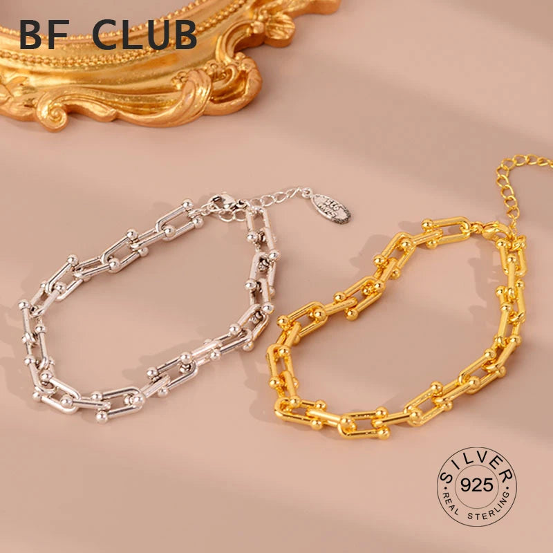 925 Sterling Silver Hiphop Chain Bracelet Vintage Hasp Bracelet