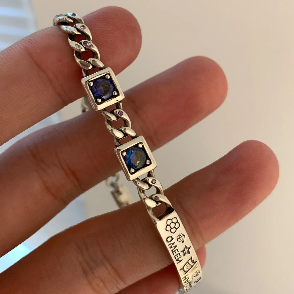 925 Silver Zircon Bracelet Vintage Hasp Birthday Gift