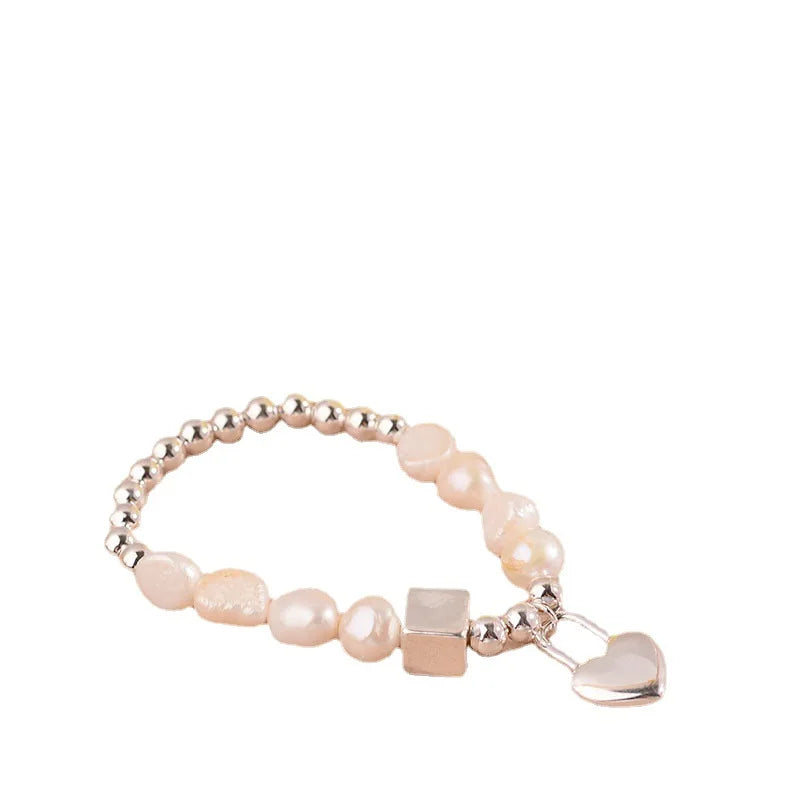 925 Silver Hiphop Pearl Heart Bracelet Vintage Hasp Gift