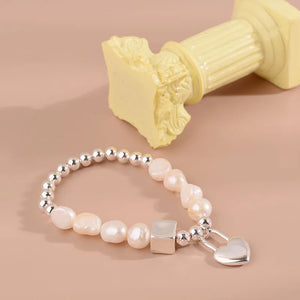 925 Silver Hiphop Pearl Heart Bracelet Vintage Hasp Gift
