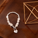 925 Silver Hiphop Pearl Heart Bracelet Vintage Hasp Gift