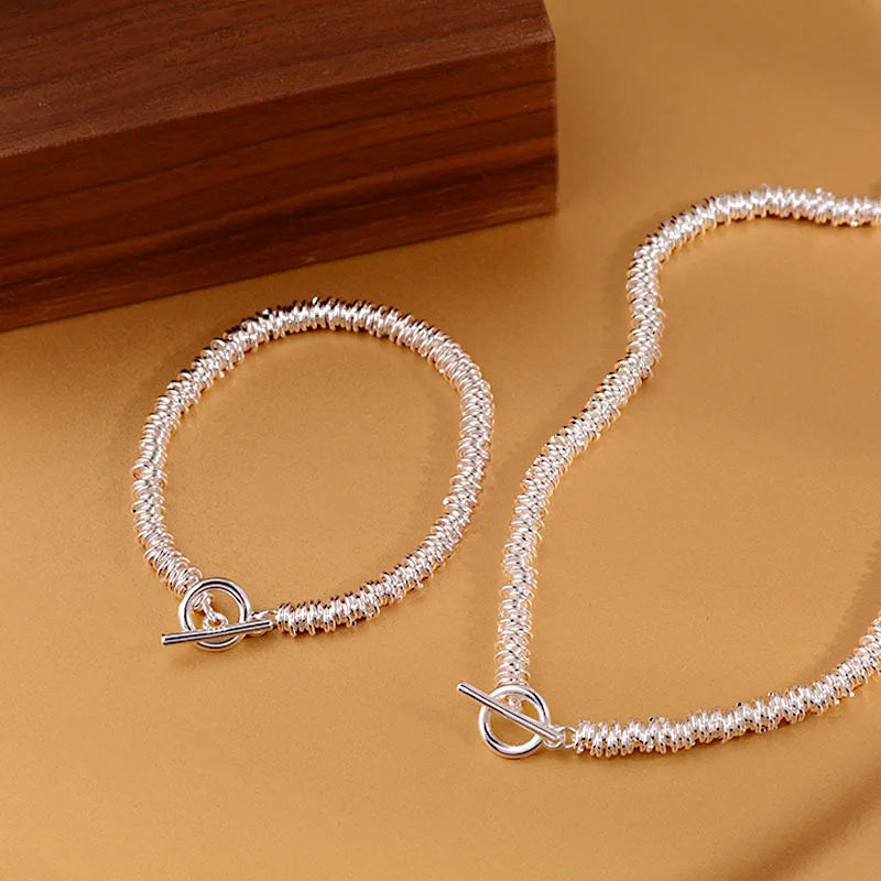 925 Sterling Silver HipHop Round Chain Bracelet Vintage Hasp Bracelet