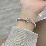 925 Sterling Silver HipHop Round Chain Bracelet Vintage Hasp Bracelet
