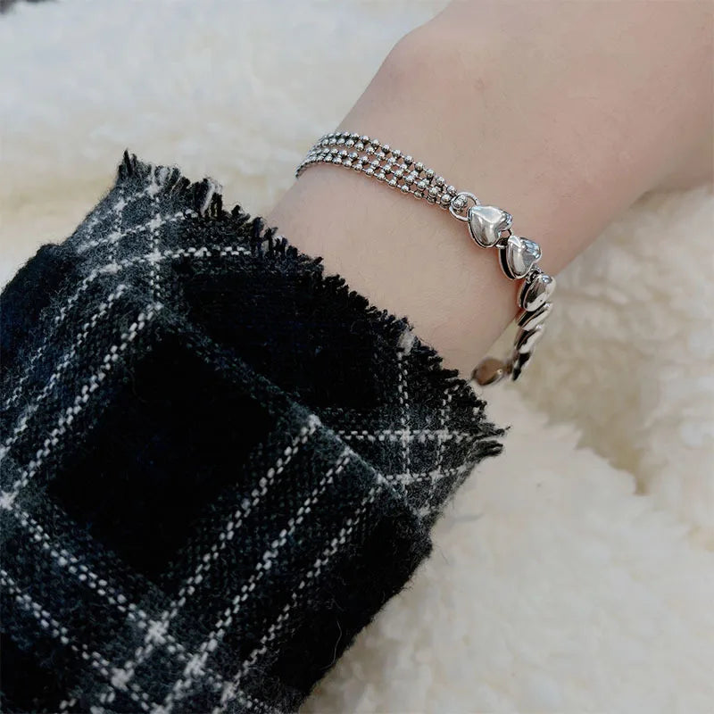 Vintage Heart Hasp Sterling Silver Bracelet for Women Men