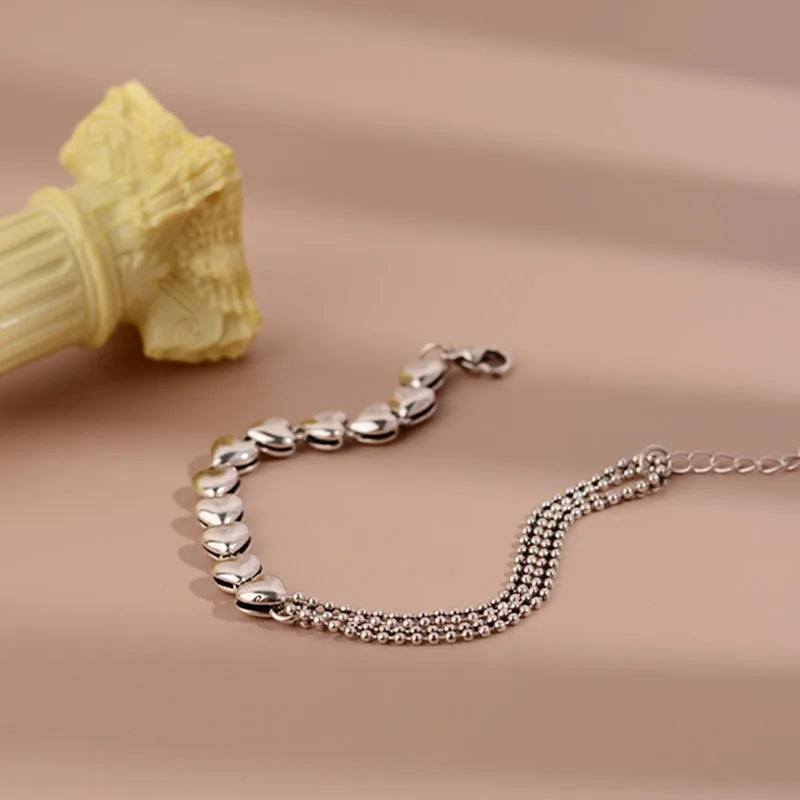 Vintage Heart Hasp Sterling Silver Bracelet for Women Men