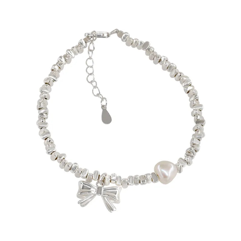 925 Silver Hiphop Thick Ball Bow Bracelet Vintage Hasp Bracelet