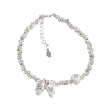 925 Silver Hiphop Thick Ball Bow Bracelet Vintage Hasp Bracelet