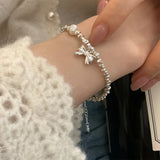 925 Silver Hiphop Thick Ball Bow Bracelet Vintage Hasp Bracelet