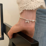 925 Silver Hiphop Thick Ball Bow Bracelet Vintage Hasp Bracelet
