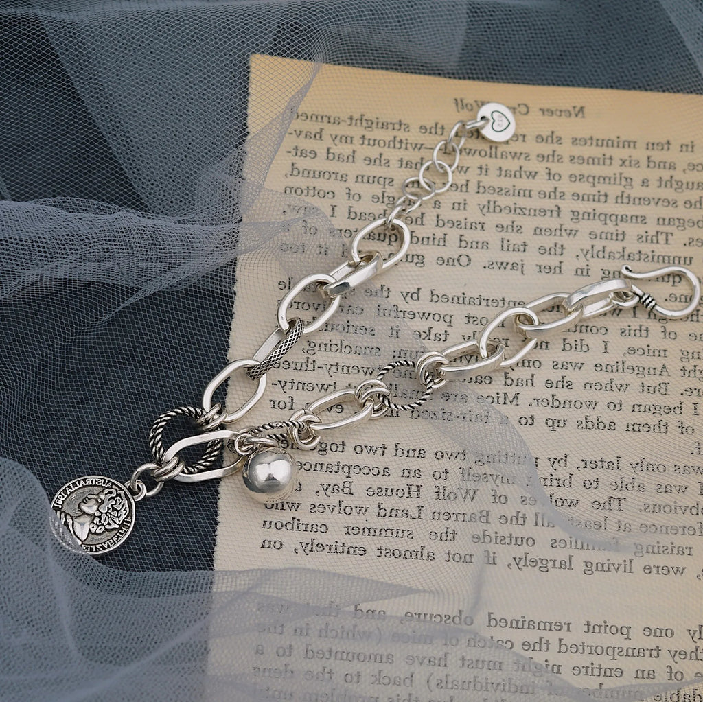 925 Sterling Silver Hiphop Ball Bracelet Vintage Hasp Birthday Gift