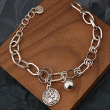 925 Sterling Silver Hiphop Ball Bracelet Vintage Hasp Birthday Gift