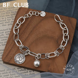 925 Sterling Silver Hiphop Ball Bracelet Vintage Hasp Birthday Gift