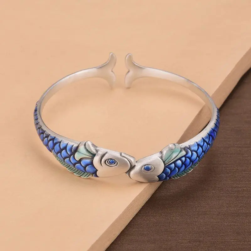 925 Silver Fish Bracelet Vintage Hasp Birthday Gift