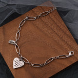 925 Silver Thick Heart Letter Bracelet Vintage Hasp Birthday Gift