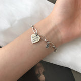 925 Silver Thick Heart Letter Bracelet Vintage Hasp Birthday Gift