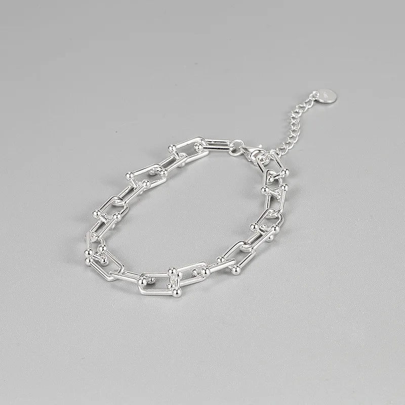 925 Sterling Silver Hiphop Thick Bracelet Vintage Hasp Birthday Gift