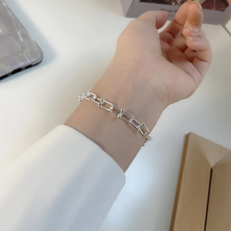 925 Sterling Silver Hiphop Thick Bracelet Vintage Hasp Birthday Gift